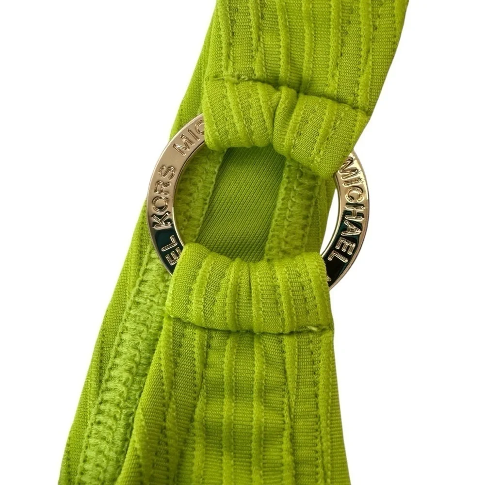 Michael Kors Vibrant Lime Green Ribbed One-Piece Swimsuit, Gold Accents, Small